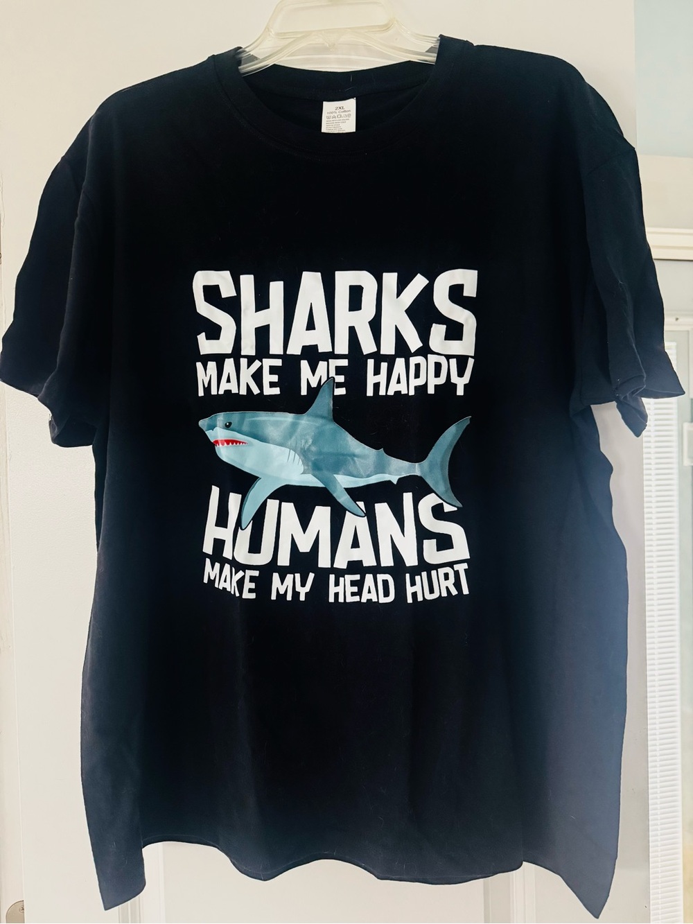 Sharks Make Me Happy Black Graphic Tee - Shark Design - NEW t-shirt